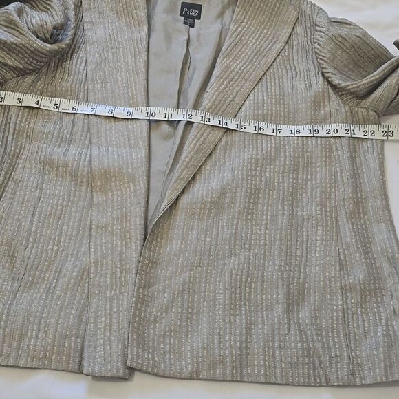 EILEEN FISHER SILK PLEATED STAND COLLAR CRINKLE 3/4 SLEEVES OPEN JACKET SZ L - Picture 5 of 9
